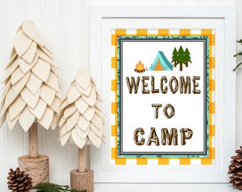 Printable Campout Birthday Sign, Printable Welcome to Camp Wall Art, Camping Birthday Party Wall Decor by SUNSHINETULIPDESIGN