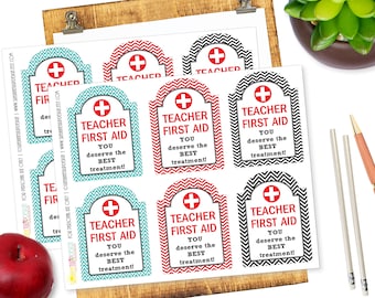 Printable Teacher Appreciation Gift Tags, Teacher FIRST AID Kit Tags, Back to School Teacher Gift Tags by SUNSHINETULIPDESIGN