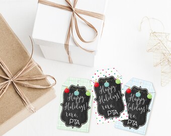 Printable Holiday PTA Tags, Christmas PTA Gift Tags, Printable Teacher Appreciation Holiday Tags by SUNSHINETULIPDESIGN