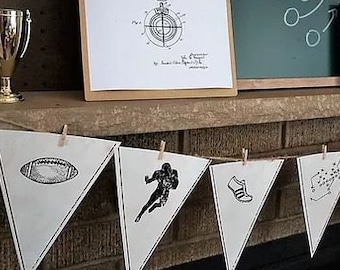 Printable Vintage Football Birthday Banner, Printable Football Pennant Banner, by SUNSHINETULIPDESIGN