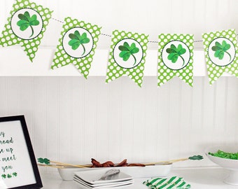 Printable Polka Dot Shamrock Banner, Printable St Patrick's Day Banner, Printable St Patrick's Day Clover Banner by SUNSHINETULIPDESIGN