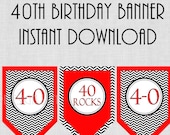 Printable 40th Birthday Banner Printable 40 Rocks Birthday - Etsy