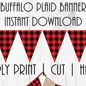 Druckbares Buffalo kariertes Banner, schlichtes rotes und schwarzes Buffalo Check Wimpel Banner, Sackleinen Banner von SUNSHINETULIPDESIGN