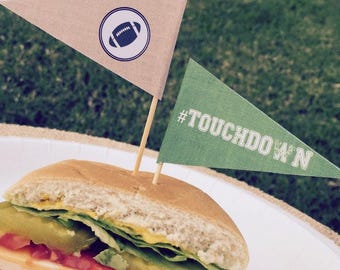 Mini bandierine da calcio vintage per alimenti / Bandierine stampabili per il giorno della partita, il tailgate party o la festa di compleanno a tema calcio / Decorazioni per snack a tema calcio