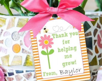 Printable Teacher Appreciation Gift Tags | Thank you for helping me Grow Gift Tags | Plant Gift Tags | INSTANT DOWNLOAD | Flowers Gift tag