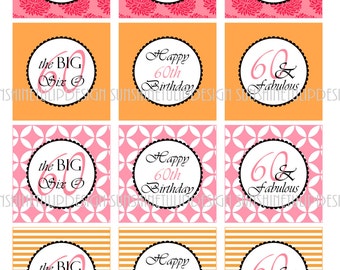 60th Birthday Printable DIY Party Tags and Cupcake Toppers by SunshineTulipdesign