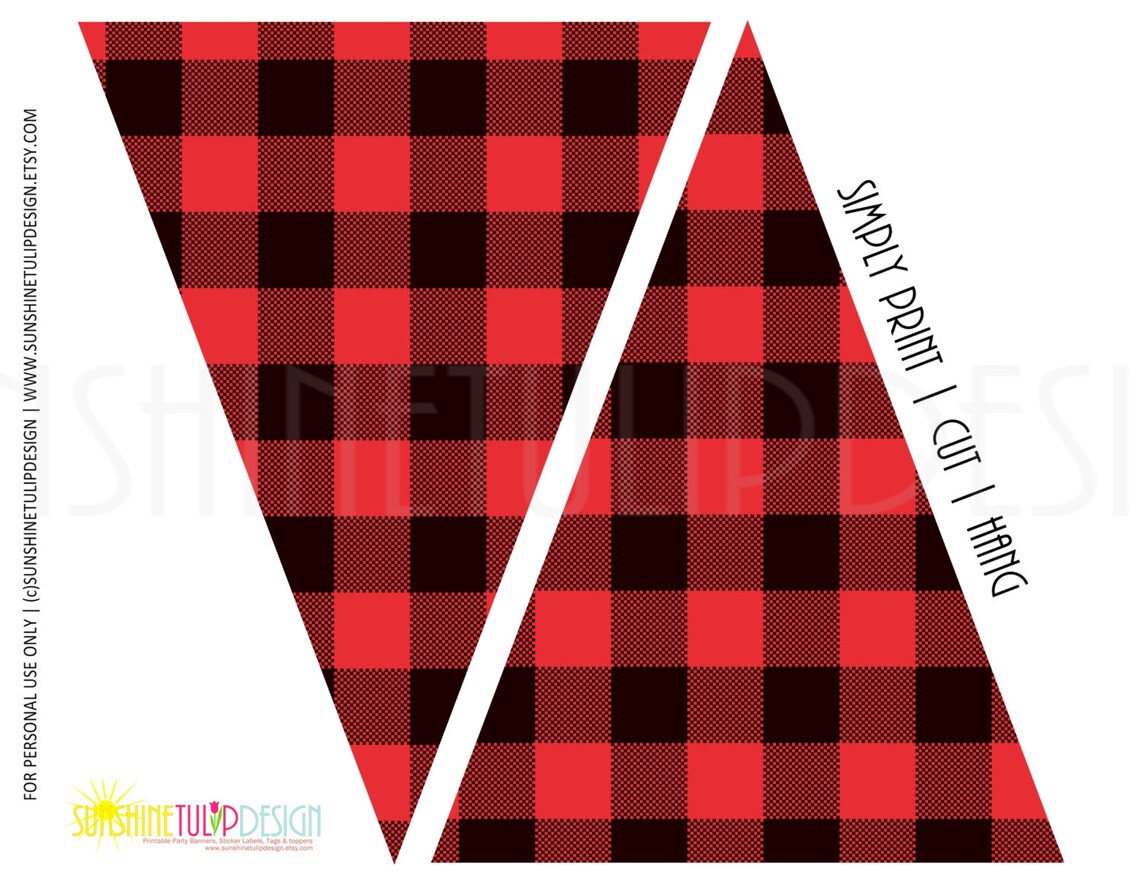 Printable Buffalo Plaid Banner Plain Red and Black Buffalo - Etsy
