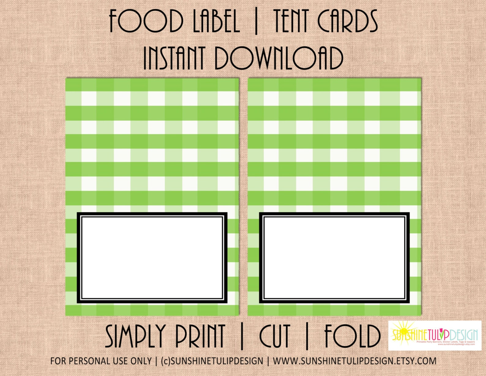 Printable Plaid Foldable Card | Printable Green and White Tent Cards ...