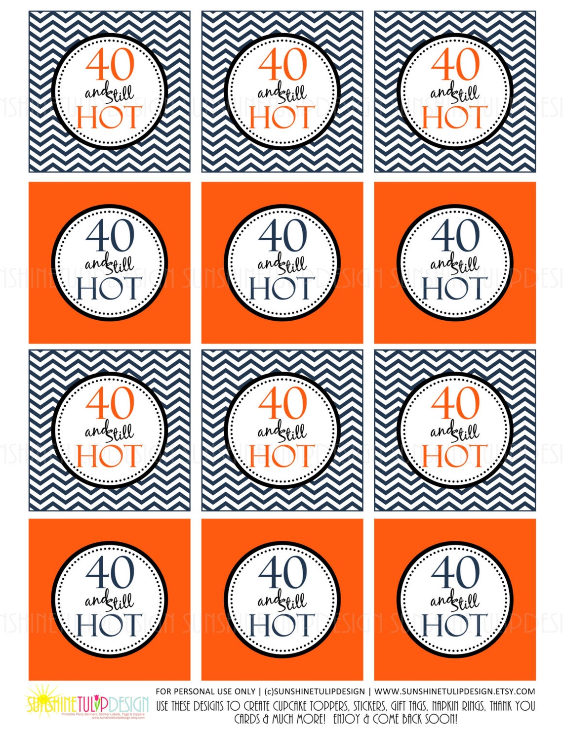 Printable 40 and Still HOT 40th Birthday Orange and Navy - Etsy