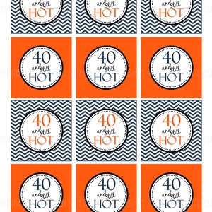 Printable 40 and Still HOT, 40th Birthday, Orange and Navy Chevron ...