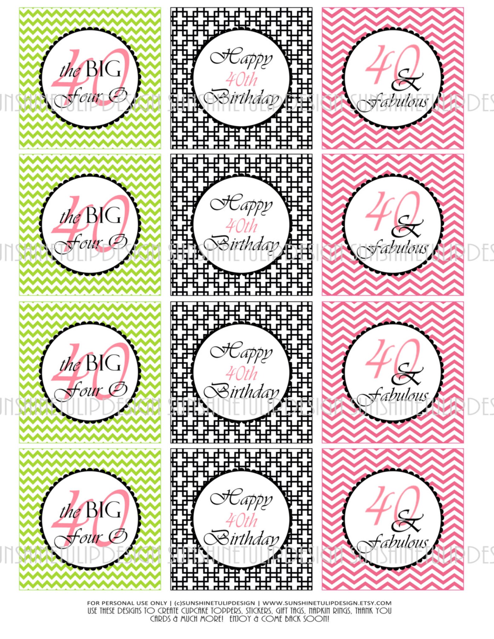 Printable 40th Birthday Cupcake Toppers Printable 40 and - Etsy