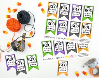 Printable Say BOO to Scary Germs Tags, Printable Teacher Appreciation HALLOWEEN tags, Halloween Party Favor Gift Tags by SUNSHINETULIPDESIGN