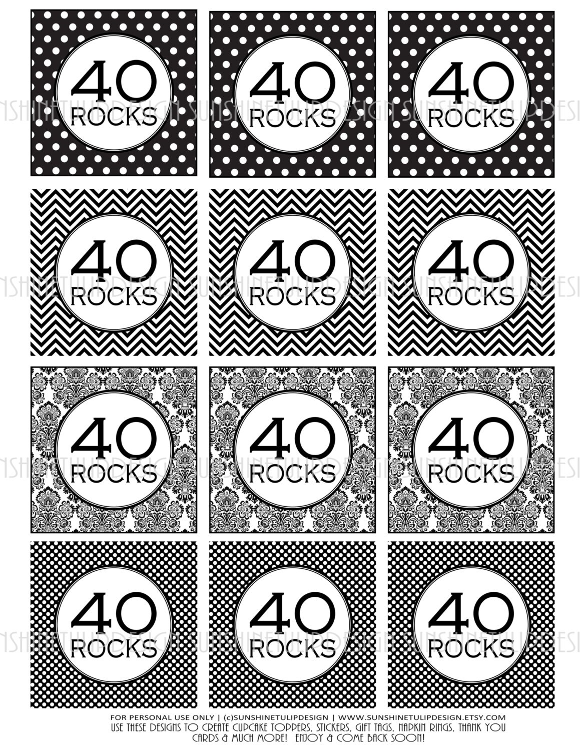 40th Birthday Printable Black and White DIY Cupcake Toppers Sticker Labels and Gift Tags by SUNSHINETULIPDESIGN - Etsy 40th-birthday-printable-black-and-white-diy-cupcake-toppers-sticker-labels-and-gift-tags-by-sunshinetulipdesign-etsy