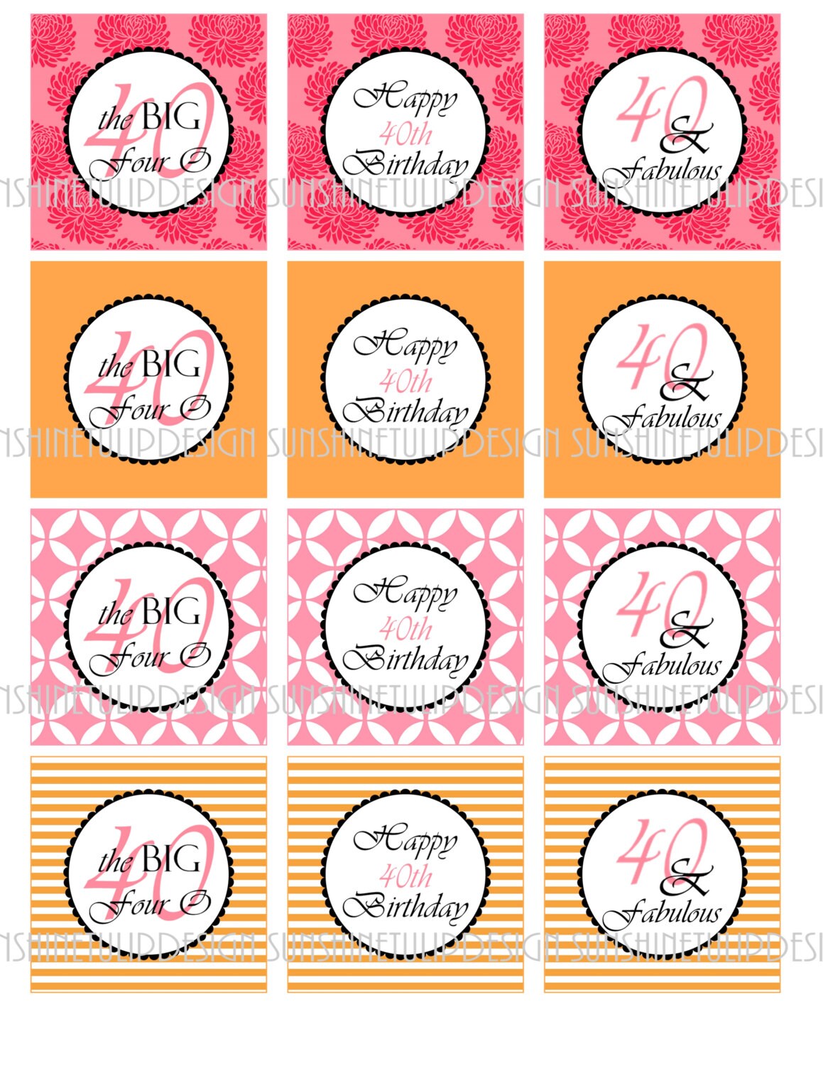 40th Birthday Printable DIY Party Tags and Cupcake Toppers by Sunshinetulipdesign - Etsy 40th-birthday-printable-diy-party-tags-and-cupcake-toppers-by-sunshinetulipdesign-etsy