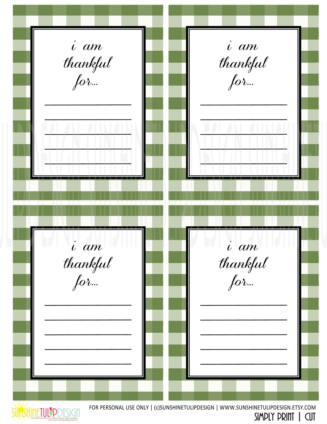 Printable I Am Thankful for Cards, Buffalo Plaid Thanksgiving Thankful ...