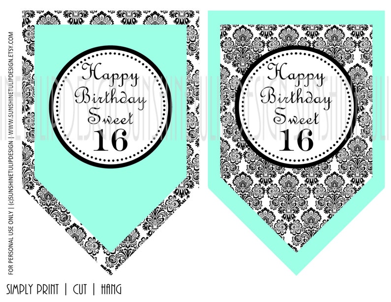 Printable 16th Birthday Banner Printable Sweet 16 Banner | Etsy