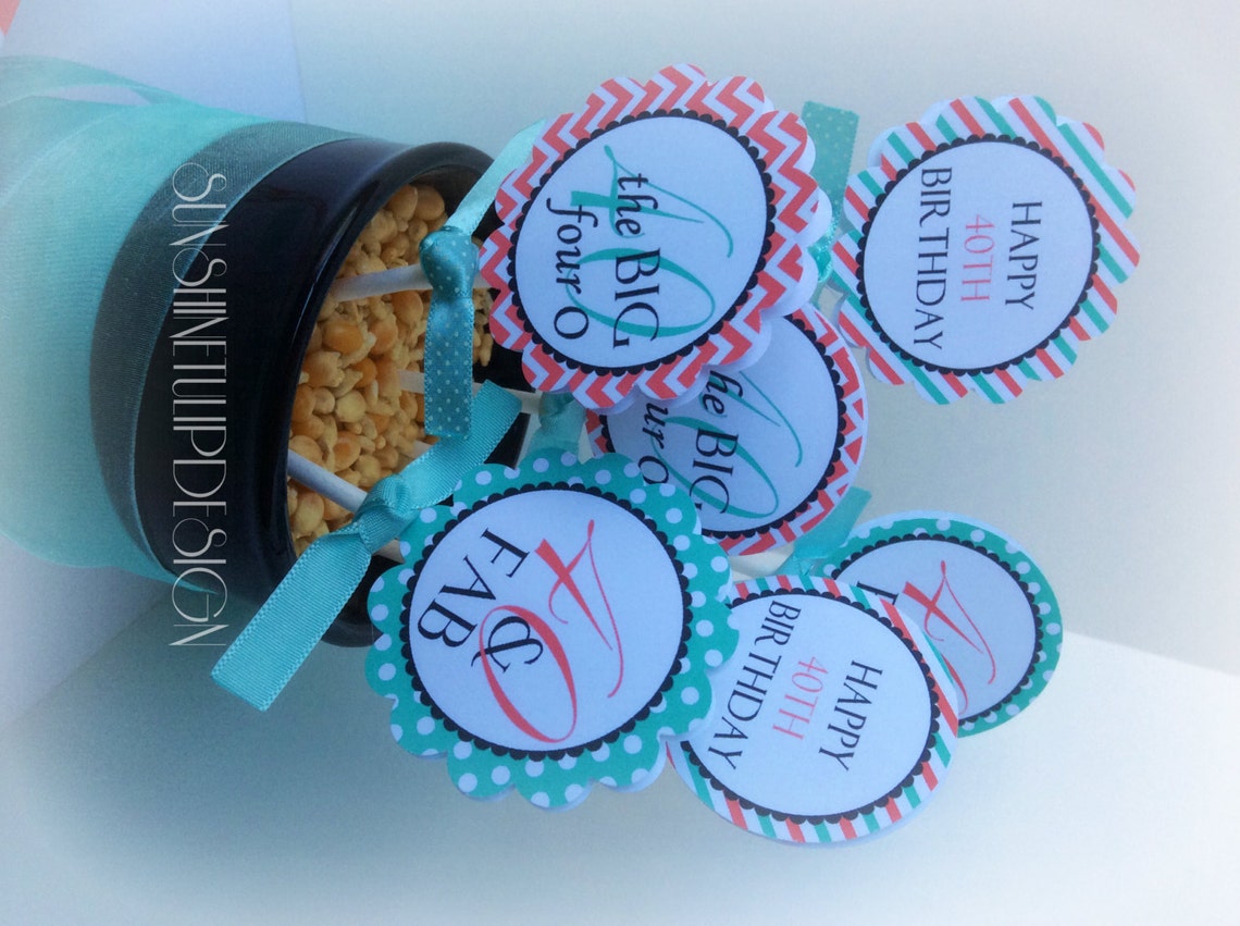40th Birthday PRINTABLE Party Tags and Cupcake Toppers by | Etsy