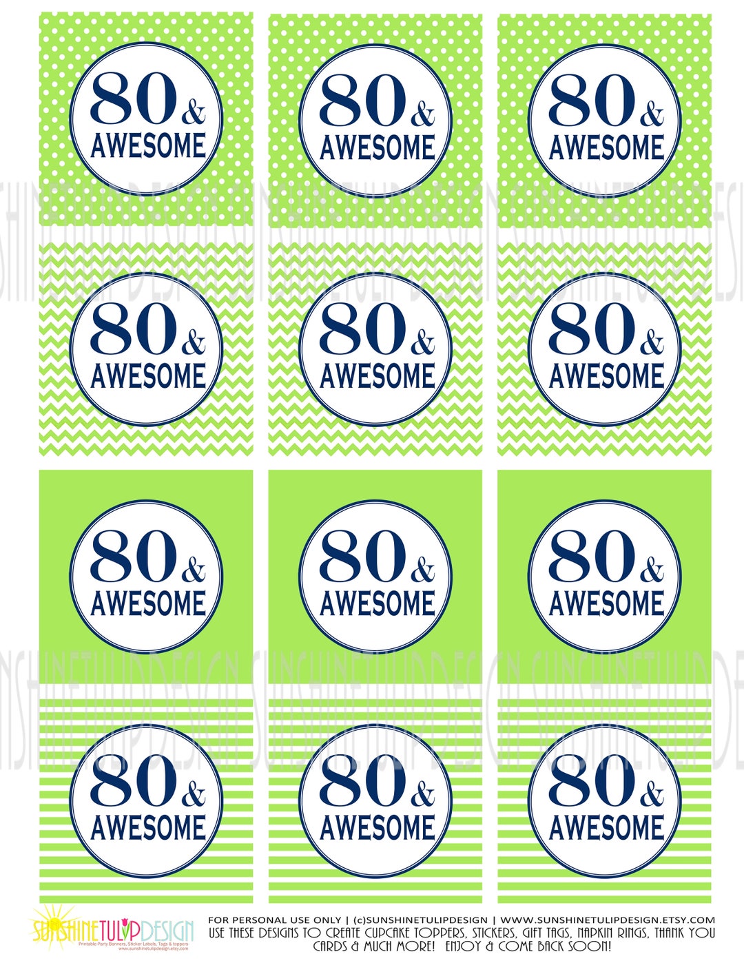 Printable 80th Birthday Cupcake Toppers 80 and Awesome Gift - Etsy