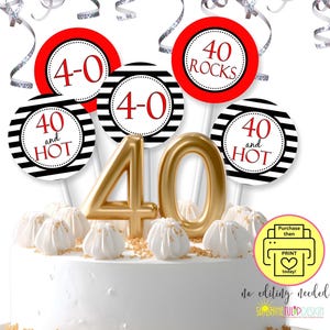 40th Birthday Cupcake Toppers | Printable 40 and Hot Tags | 40 Rocks Birthday Party Favor Tags | INSTANT DOWNLOAD | Digital Download