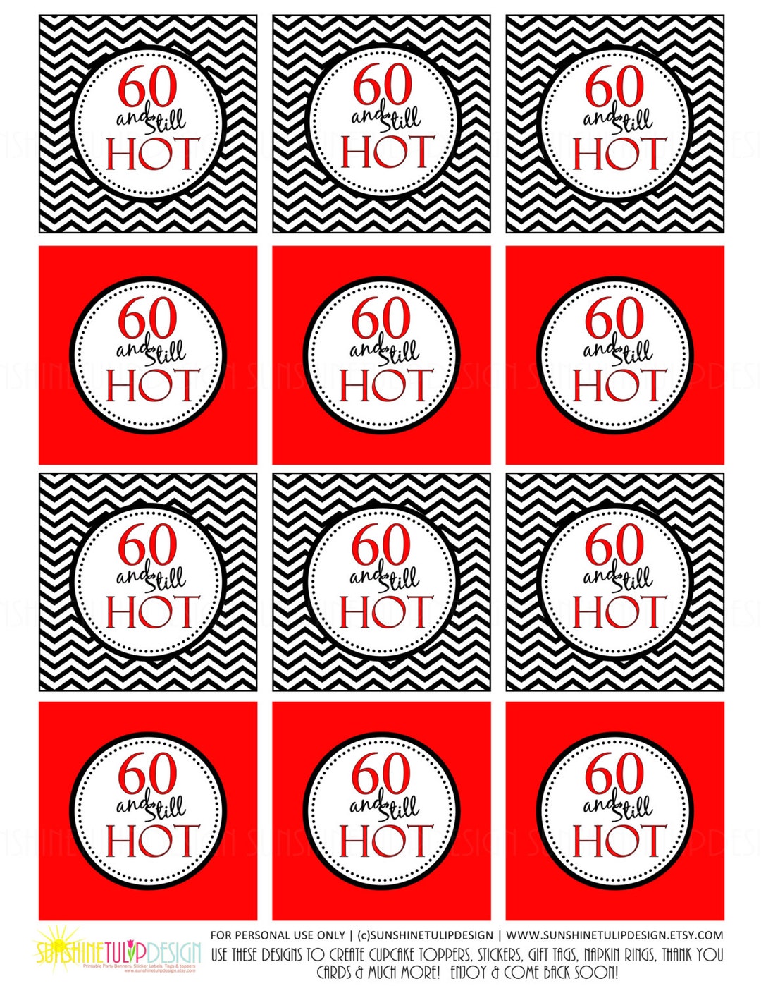 60th Birthday, Printable 60th Birthday Still HOT Cupcake Toppers, 60 ...