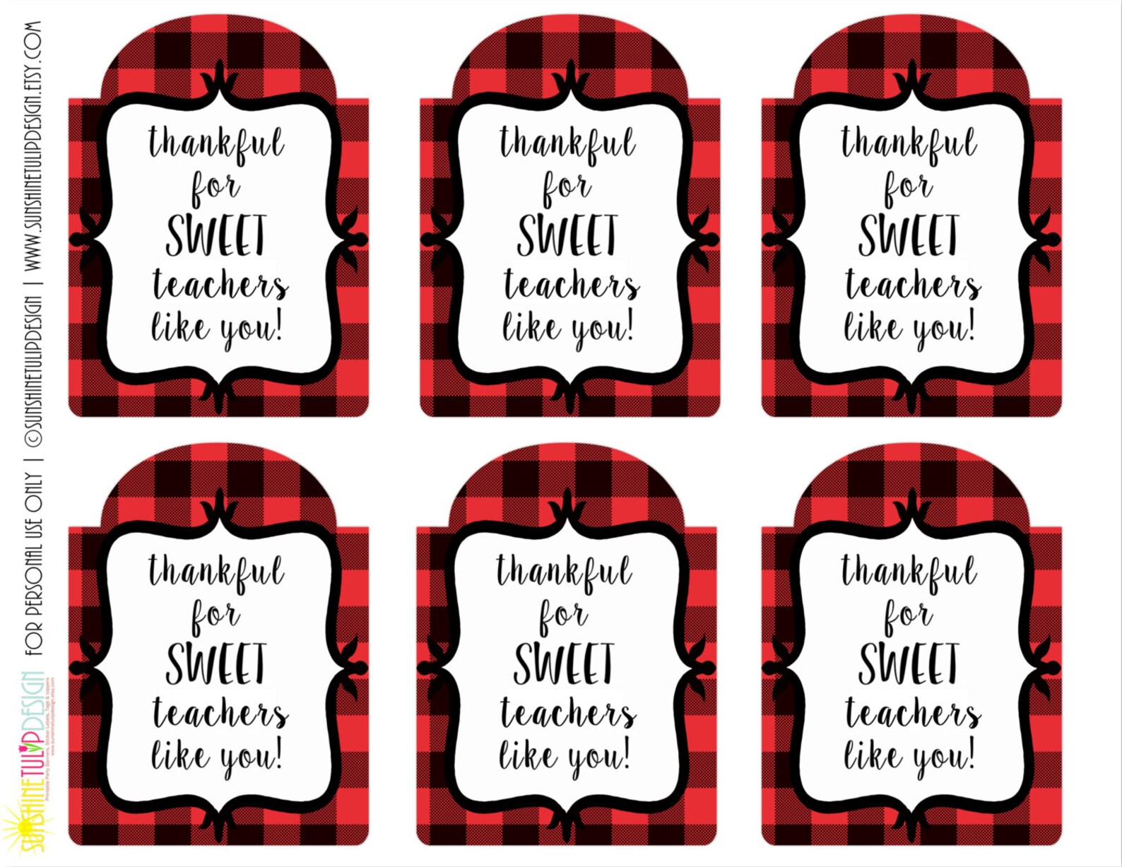 Teacher Appreciation Gift Tags Printable Thankful for SWEET Etsy