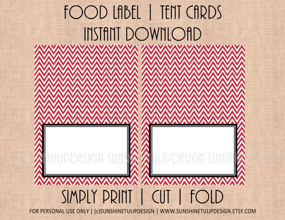 Printable Red Chevron Party Table Tent Cards, Printable Blank Red and White Buffet Cards, Printable Food Labels by SUNSHINETULIPDESIGN Il_570xn
