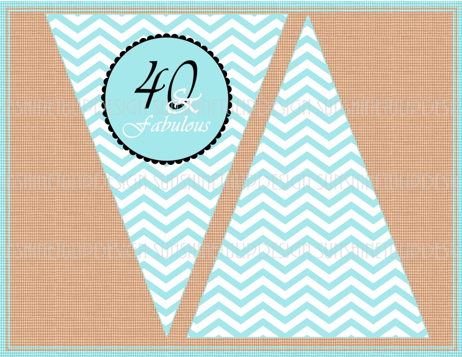 40th Birthday Printable Pendant Banner Aqua Blue and Black and | Etsy