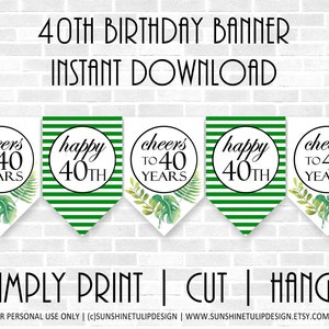 Printable 40th Birthday Banner, Printable Cheers to 40 Years Banner ...