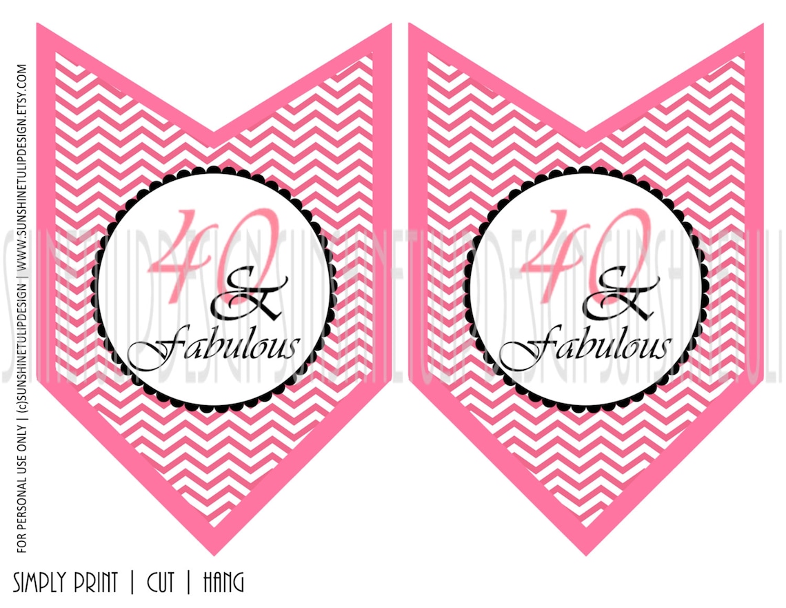 Printable 40th Birthday Banner Black Pink and Lime Chevron by - Etsy