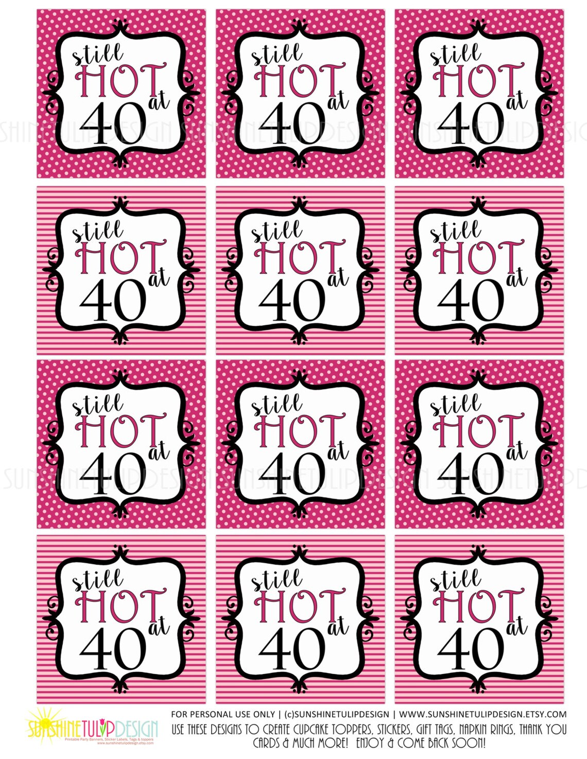 Printable 40th Birthday Gift Tags Still Hot at 40 Gift Tags - Etsy