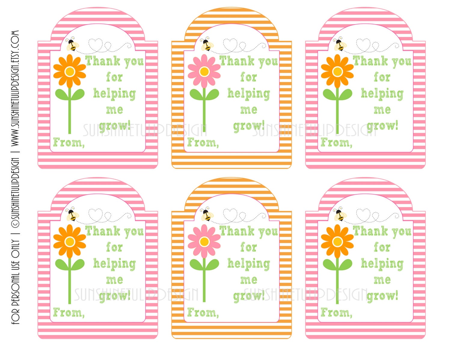 Teacher Appreciation Thank You for Helping Me Grow Gift Tags Etsy