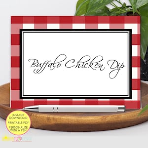 Printable Table Tent Karten | Druckbare Buffalo Buffet Karten in rot und weiß kariert | Blanko-Zeltkarten | Personalisieren Sie mit Stift | SOFORTIGER DOWNLOAD