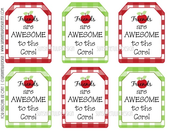 Printable Friends Apple Gift Tags by SUNSHINETULIPDESIGN by ...