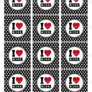 Afdrukbare CHEER Party Favor Gift Tags, I LOVE Cheer Cupcake Toppers, Zwart-wit Cheer Gift Tags door SUNSHINETULIPDESIGN