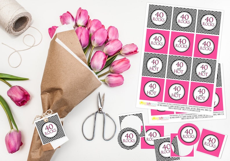 Printable 40 Rocks Gift Tags 40 and Hot Cupcake Toppers and - Etsy