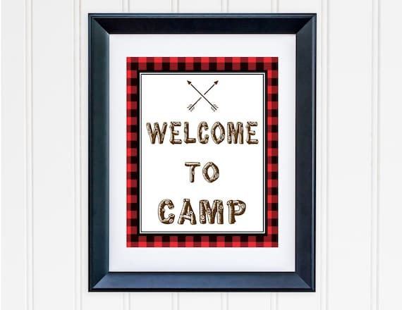Printable Camping Birthday Sign, Printable Buffalo Plaid Camp Sign ...