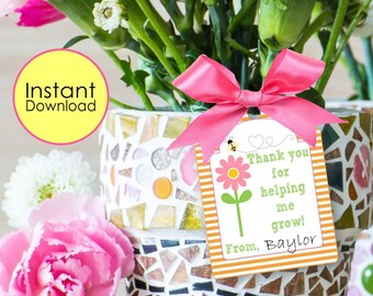 Teacher Appreciation Printable Gift Tags | Thank you for helping me Grow Gift Tags | Plant & Floral Gift Tags for Teacher | INSTANT DOWNLOAD