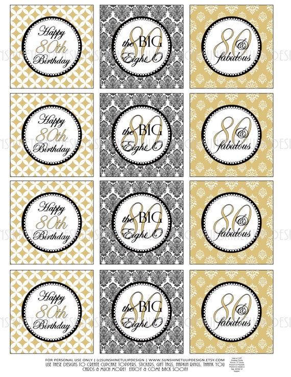 Printable 80th Birthday Cupcake Toppers 80 And Fabulous Gift Etsy