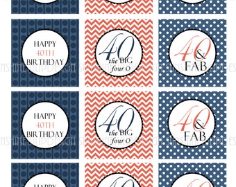 40th Birthday Printable Cupcake Toppers Sticker Labels and Gift Tags by SunshineTulipdesign