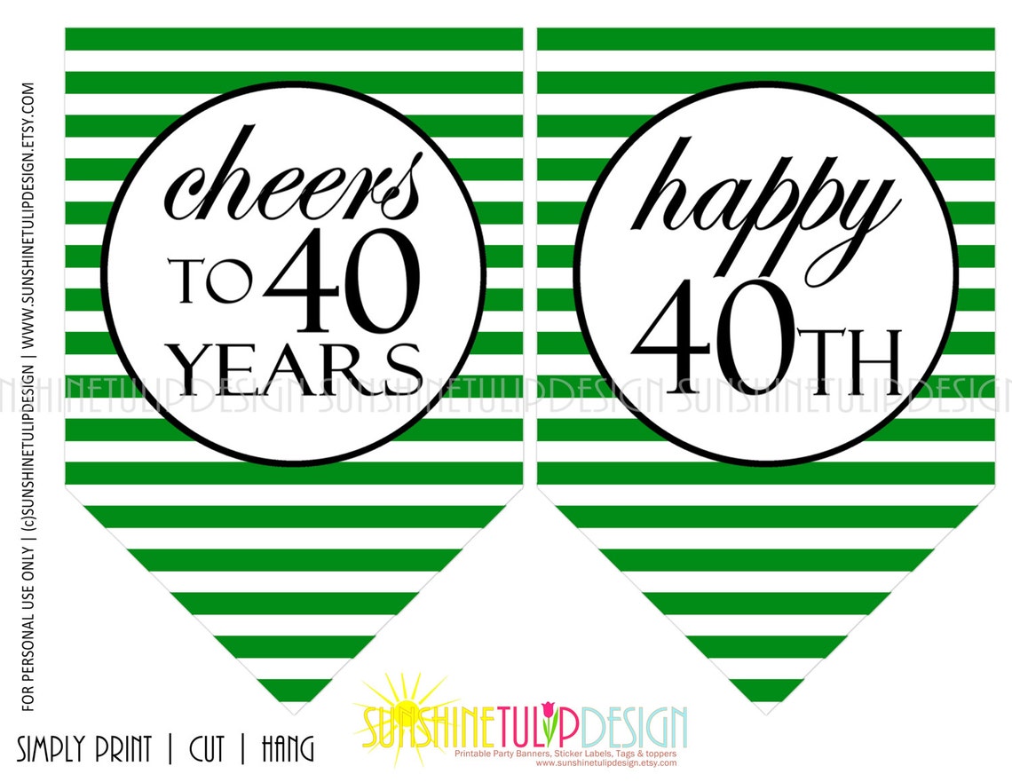 Printable 40th Birthday Banner Printable Cheers to 40 Years - Etsy