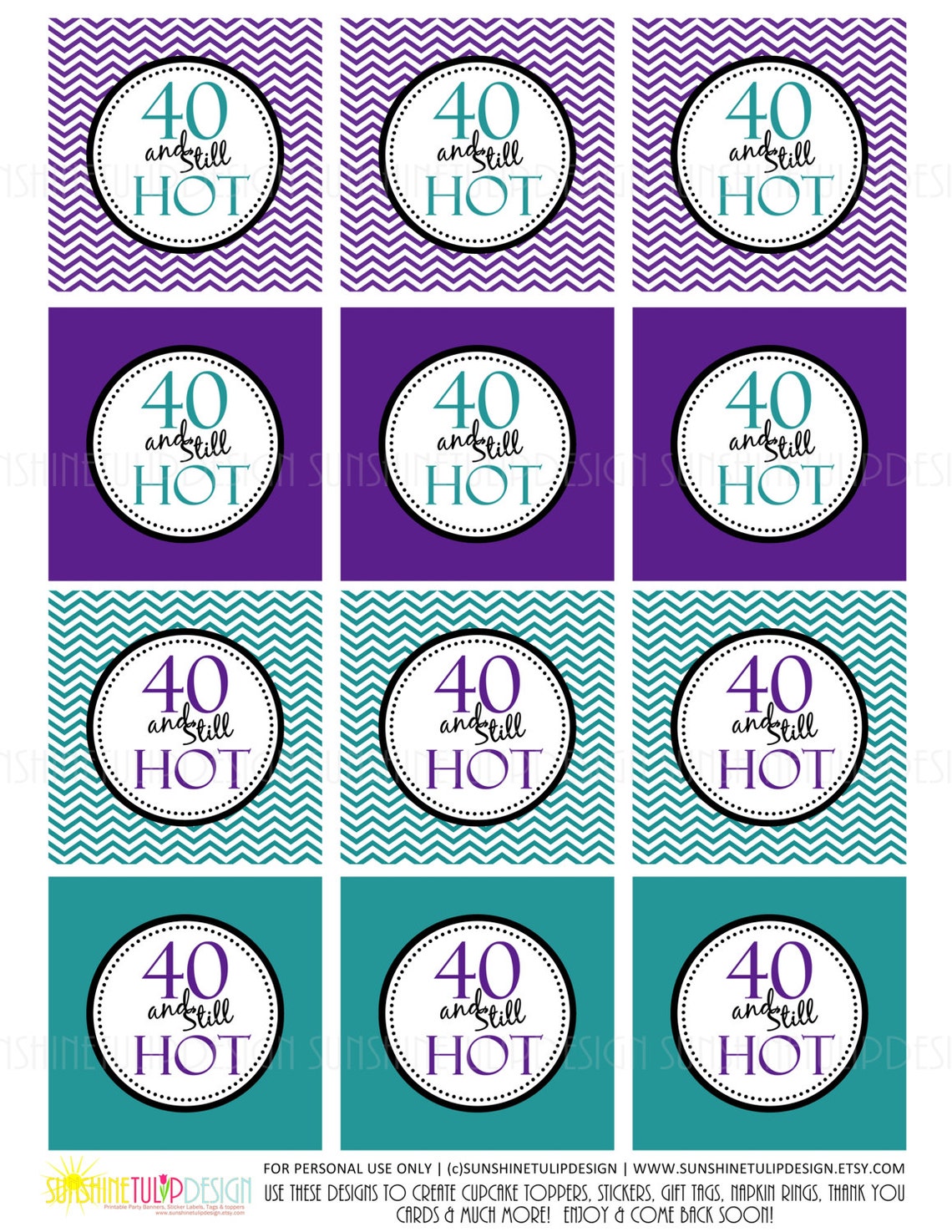 Printable 40 and Still HOT 40th birthday Purple and Teal | Etsy