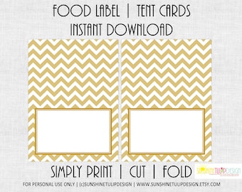 Printable Gold and White Chevron Table Tent Cards, Printable Party Labels by SUNSHINETULIPDESIGN