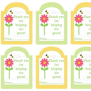 Druckbare Geschenkanhänger zur Lehreranerkennung, danke, dass du mir beim Wachsen von Geschenkanhängern geholfen hast von SUNSHINETULIPDESIGN