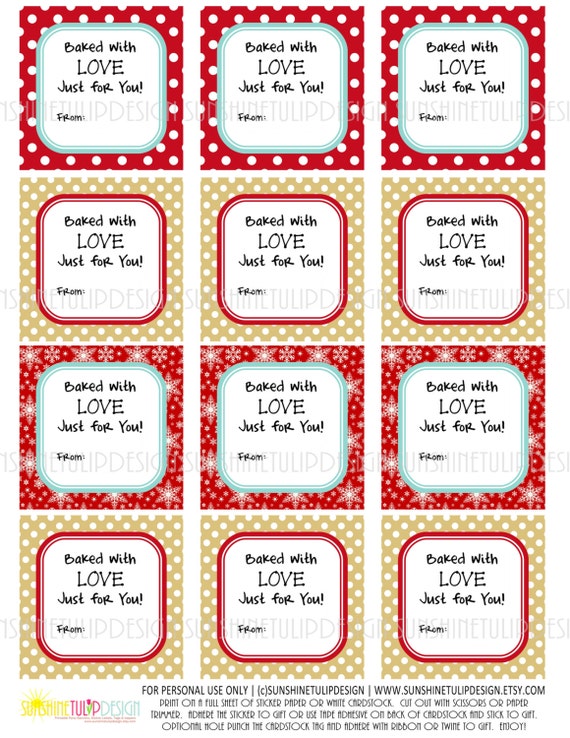 Items similar to Printable Baked Goods Christmas Labels by