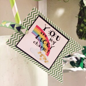 Printable St Patrick's Day Gift Tags, You Are My Lucky Charm Gift Tags, Green Chevron Party Favor Gift Tags by SUNSHINETULIPDESIGN