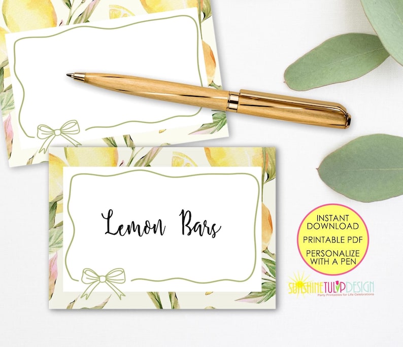 Printable Lemon Foldable Tent Card, Printable Citrus Tent Cards | Blank ...