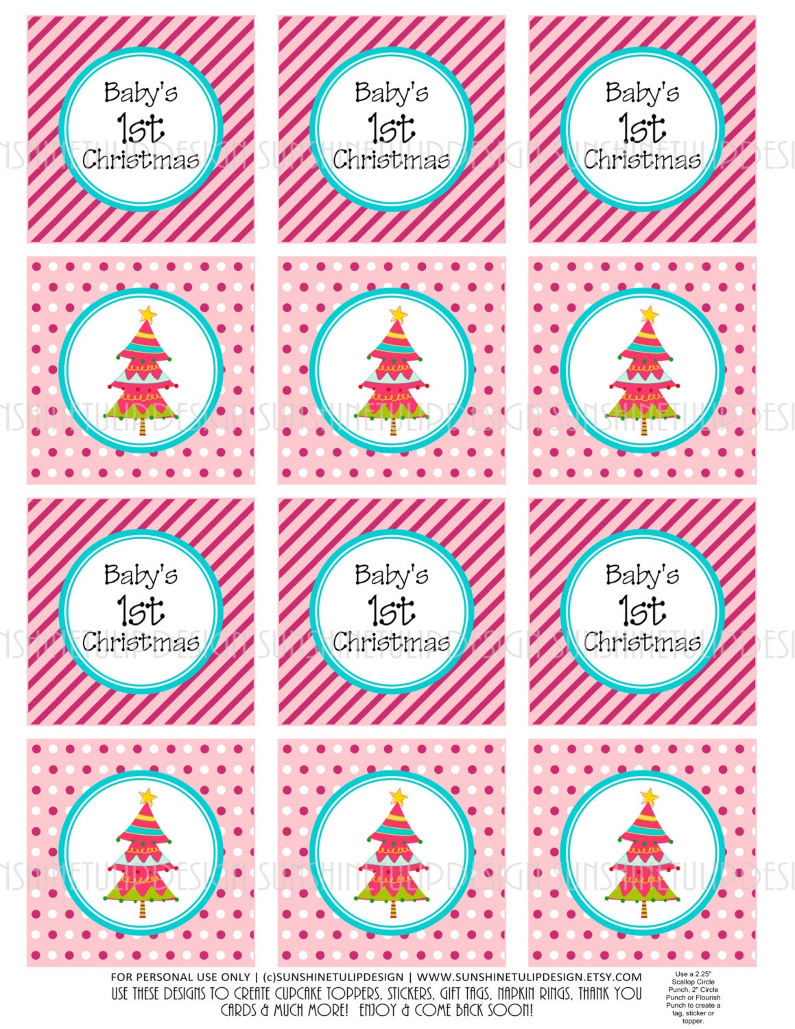 Babys First Christmas Printable DIY Party Tags Stickers and | Etsy