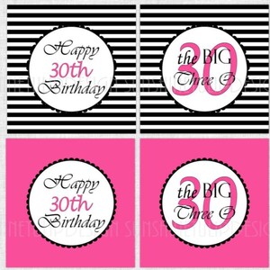 Printable 30 and Fabulous | 30th Birthday | Hot Pink and Black Printable Cupcake Toppers | INSTANT DOWNLOAD | Happy 30th Thank you Tags