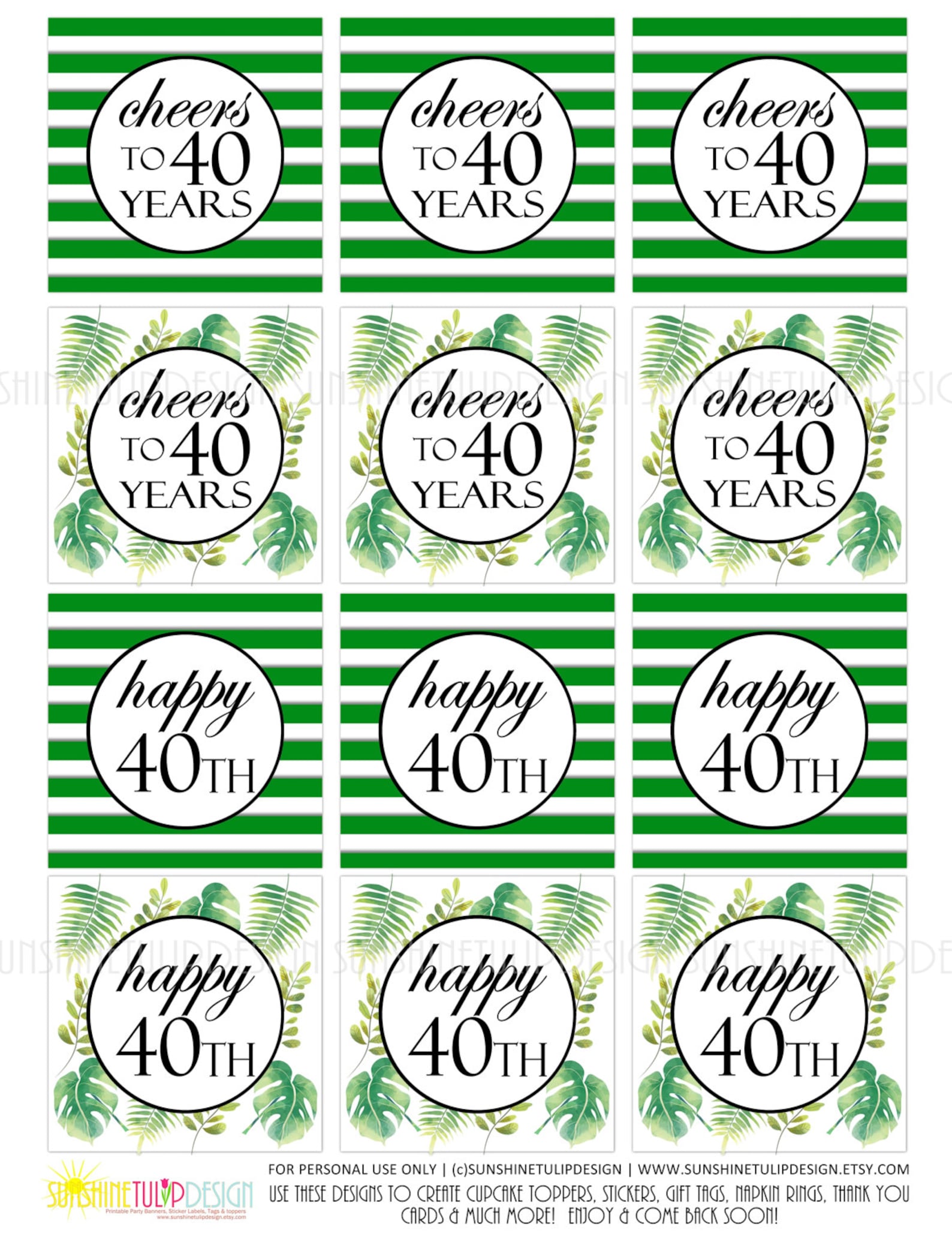 Printable 40th Birthday Gift Tags Cheers to 40 Years Cupcake | Etsy