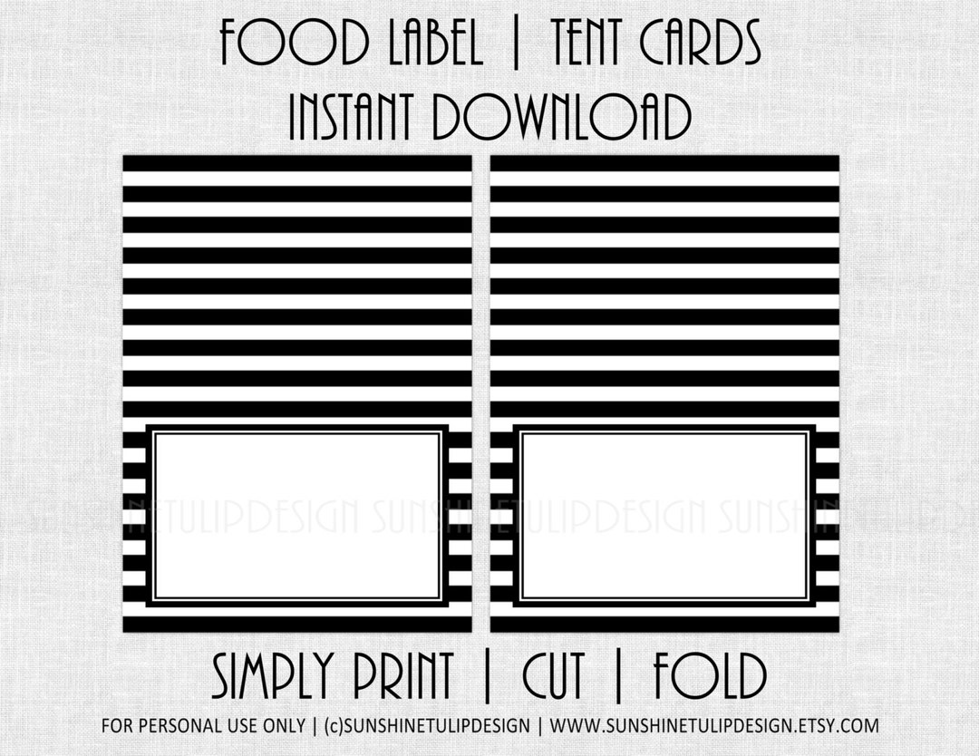 Printable Black and White Stripe Food Labels, Printable Table Tent ...